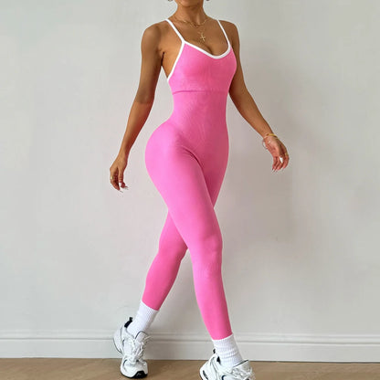 Combinaison Sexy à bretelles dans le dos croisé pour femmes, ensemble de gymnastique, entraînement, Yoga, vêtements de sport, une pièce, combinaison de sport, Fitness, body d'entraînement
