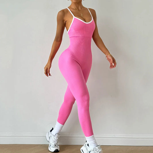 Combinaison Sexy à bretelles dans le dos croisé pour femmes, ensemble de gymnastique, entraînement, Yoga, vêtements de sport, une pièce, combinaison de sport, Fitness, body d'entraînement