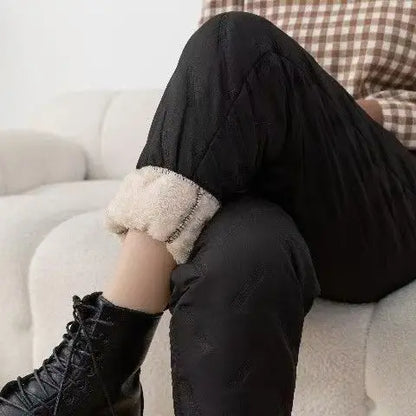Pantalon de survêtement doublé polaire épais en peluche pour femmes, jambes droites, imperméable, coupe-vent, vêtements d'extérieur, thermiques, nouvelle collection