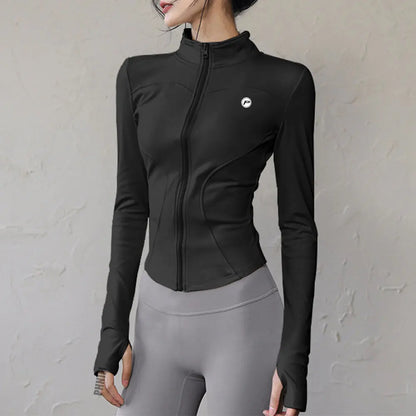Veste de course à fermeture éclair pour femmes, légère et extensible, avec trous pour les pouces, vêtements de sport respirants