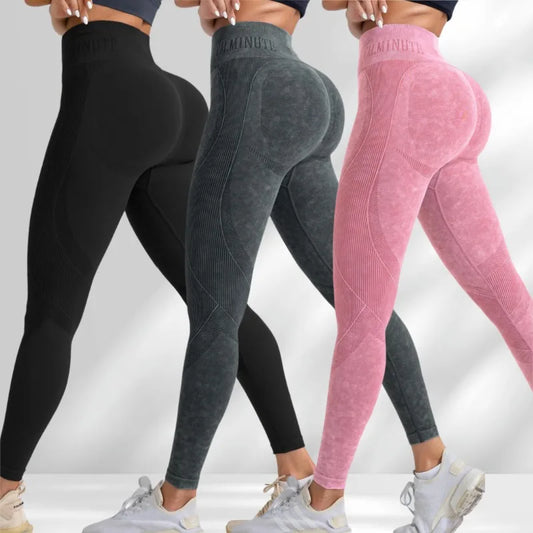 Pantalon de yoga  Taille serrée Lettre Sable Lavé Pantalon Exercice Yoga Leggings  | Fitness Femme