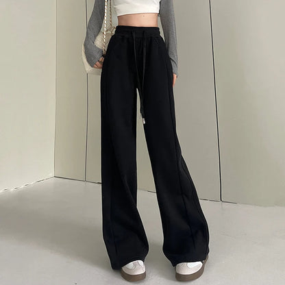 Jogging de sport élastique pour femmes, basique, blanc, gris, noir, jambes larges, droit, polyvalent, taille haute, survêtement