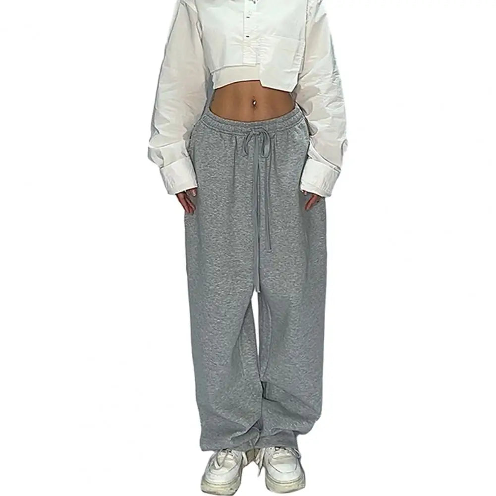 Pantalon de survêtement décontracté pour femmes, couleur unie, taille haute, à lacets, ample, jogging, classique, Baggy, Streetwear, Sport, danse