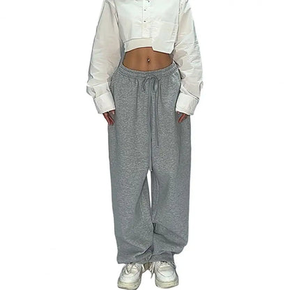 Pantalon de survêtement décontracté pour femmes, couleur unie, taille haute, à lacets, ample, jogging, classique, Baggy, Streetwear, Sport, danse