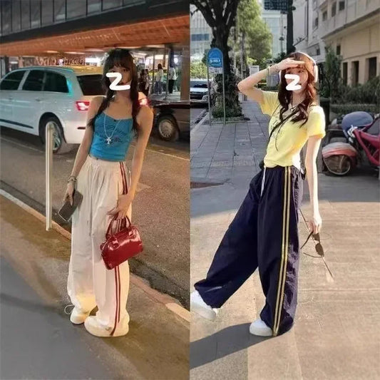 Jogging décontracté pour femmes, Taille élastique, ample, jambes larges, tendance, Cool.