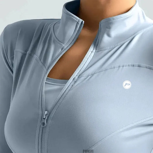 Veste de course à fermeture éclair pour femmes, légère et extensible, avec trous pour les pouces, vêtements de sport respirants