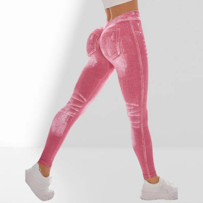 Leggings Gym Faux Denim Sans Couture Elastique Training  | Fitness Femme