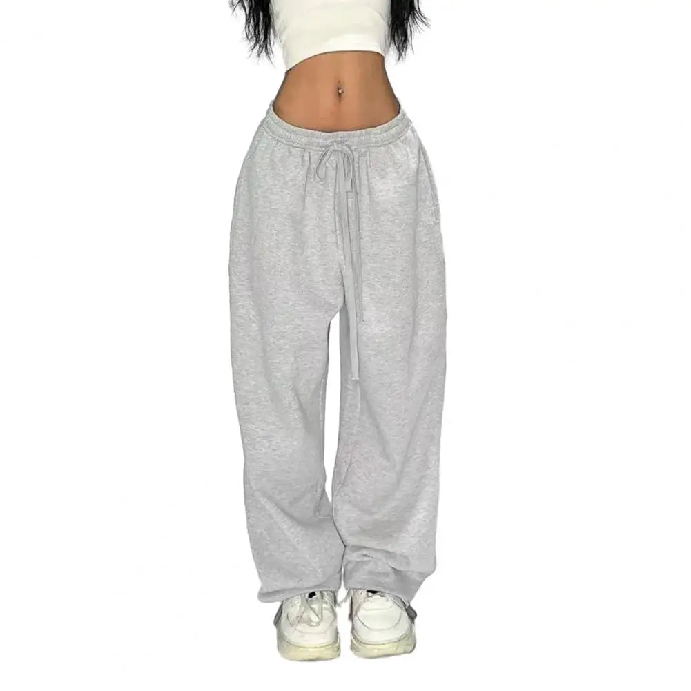 Pantalon de survêtement décontracté pour femmes, couleur unie, taille haute, à lacets, ample, jogging, classique, Baggy, Streetwear, Sport, danse
