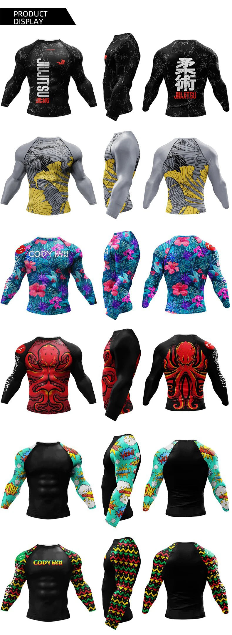 T-shirt de Compression |Manche longue pour Entraînement de combat | Grappling Sportwear mma bjj Combat Rash Guard |Vetement C
