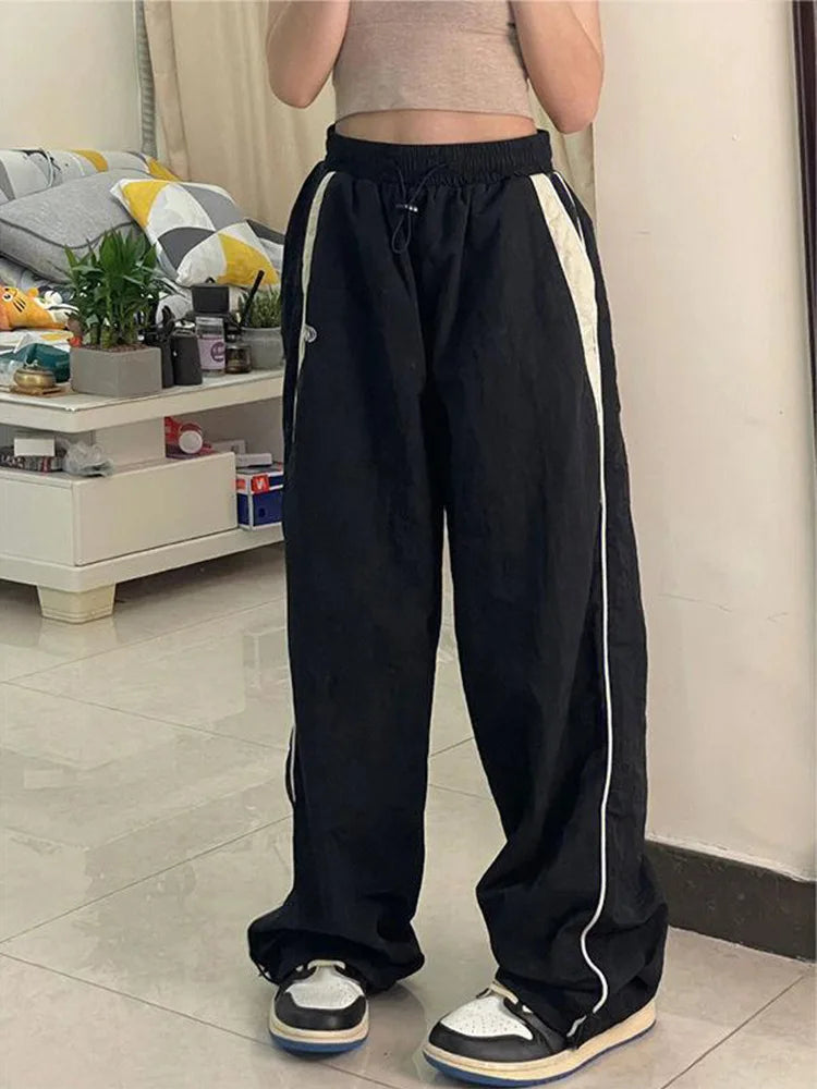 Pantalon Baggy ample rétro pour femmes, mode femmes, taille haute, jambes larges, pantalon de survêtement décontracté.