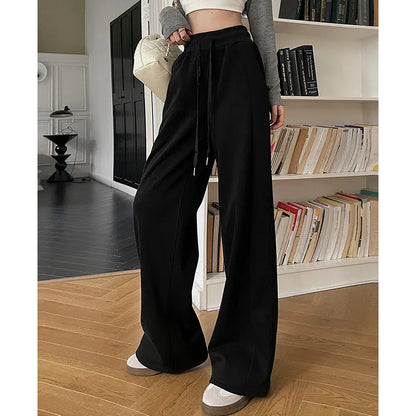 Jogging de sport élastique pour femmes, basique, blanc, gris, noir, jambes larges, droit, polyvalent, taille haute, survêtement