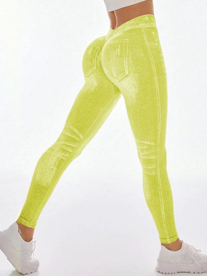 Leggings Gym Faux Denim Sans Couture Elastique Training  | Fitness Femme