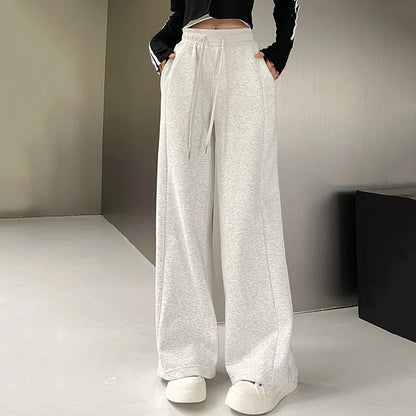 Jogging de sport élastique pour femmes, basique, blanc, gris, noir, jambes larges, droit, polyvalent, taille haute, survêtement