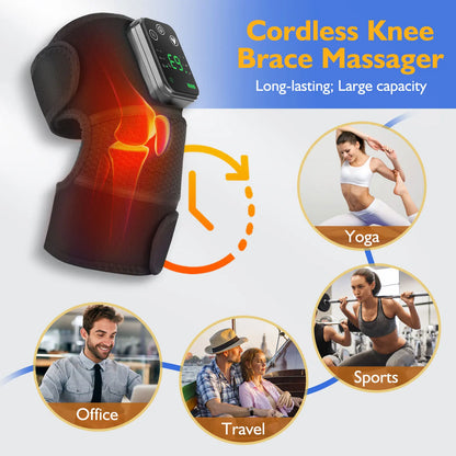 Masseur de genou Rechargeable, 3 vitesses, Massage par Vibration, attelle d'épaule réglable, coussinets chauffants électriques, chauffe-jambes et genoux