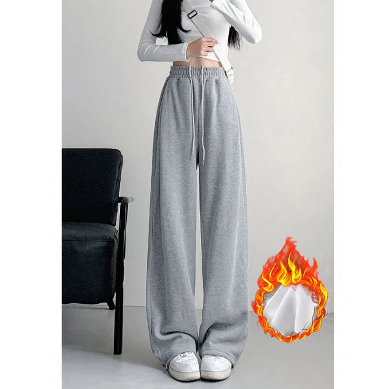 Jogging de sport élastique pour femmes, basique, blanc, gris, noir, jambes larges, droit, polyvalent, taille haute, survêtement
