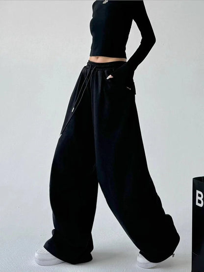 Harajuku pantalon de survêtement à jambes larges femmes Streetwear Baggy surdimensionné gris pantalon de sport taille haute cordon pantalon décontracté