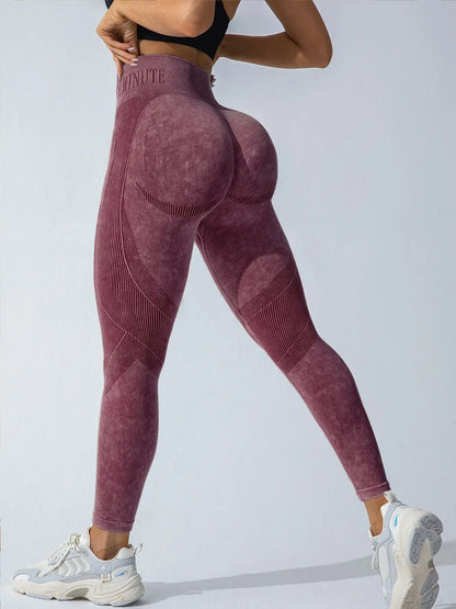 Pantalon de yoga  Taille serrée Lettre Sable Lavé Pantalon Exercice Yoga Leggings  | Fitness Femme