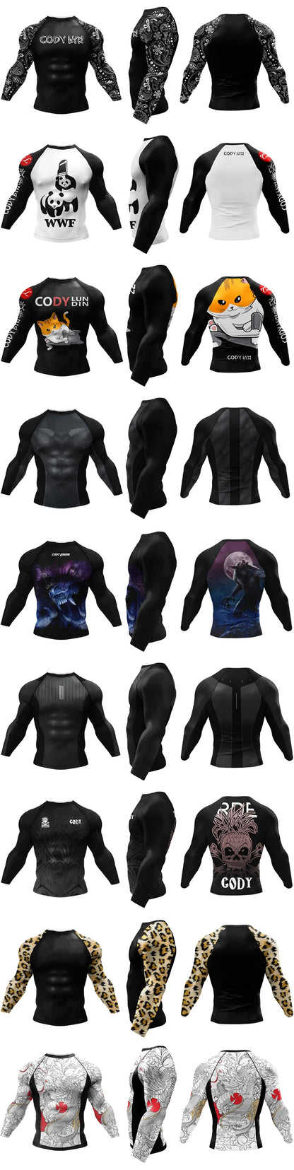 T-shirt de Compression |Manche longue pour Entraînement de combat | Grappling Sportwear mma bjj Combat Rash Guard |Vetement C