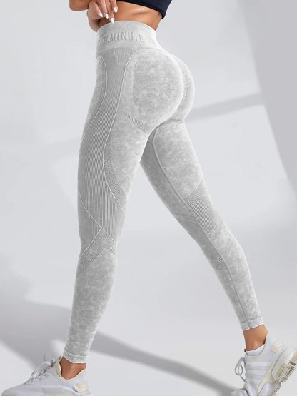 Pantalon de yoga  Taille serrée Lettre Sable Lavé Pantalon Exercice Yoga Leggings  | Fitness Femme
