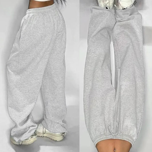 Pantalon de survêtement décontracté pour femmes, couleur unie, taille haute, à lacets, ample, jogging, classique, Baggy, Streetwear, Sport, danse