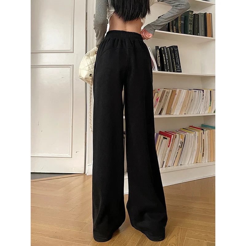 Jogging de sport élastique pour femmes, basique, blanc, gris, noir, jambes larges, droit, polyvalent, taille haute, survêtement