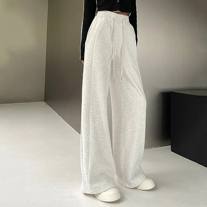 Jogging de sport élastique pour femmes, basique, blanc, gris, noir, jambes larges, droit, polyvalent, taille haute, survêtement