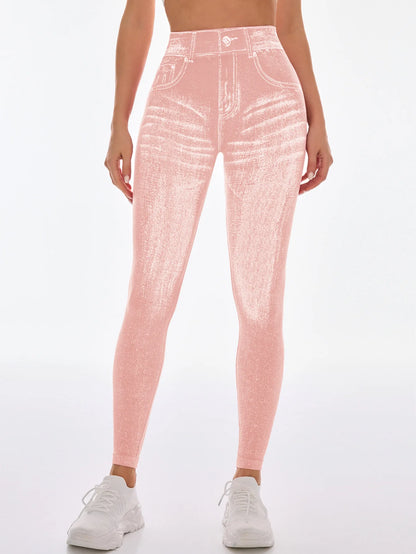 Leggings Gym Faux Denim Sans Couture Elastique Training  | Fitness Femme