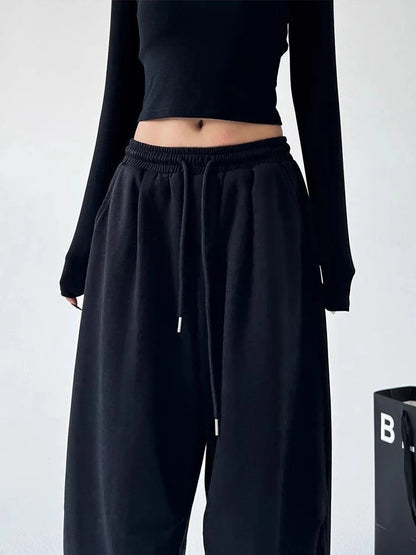 Harajuku pantalon de survêtement à jambes larges femmes Streetwear Baggy surdimensionné gris pantalon de sport taille haute cordon pantalon décontracté