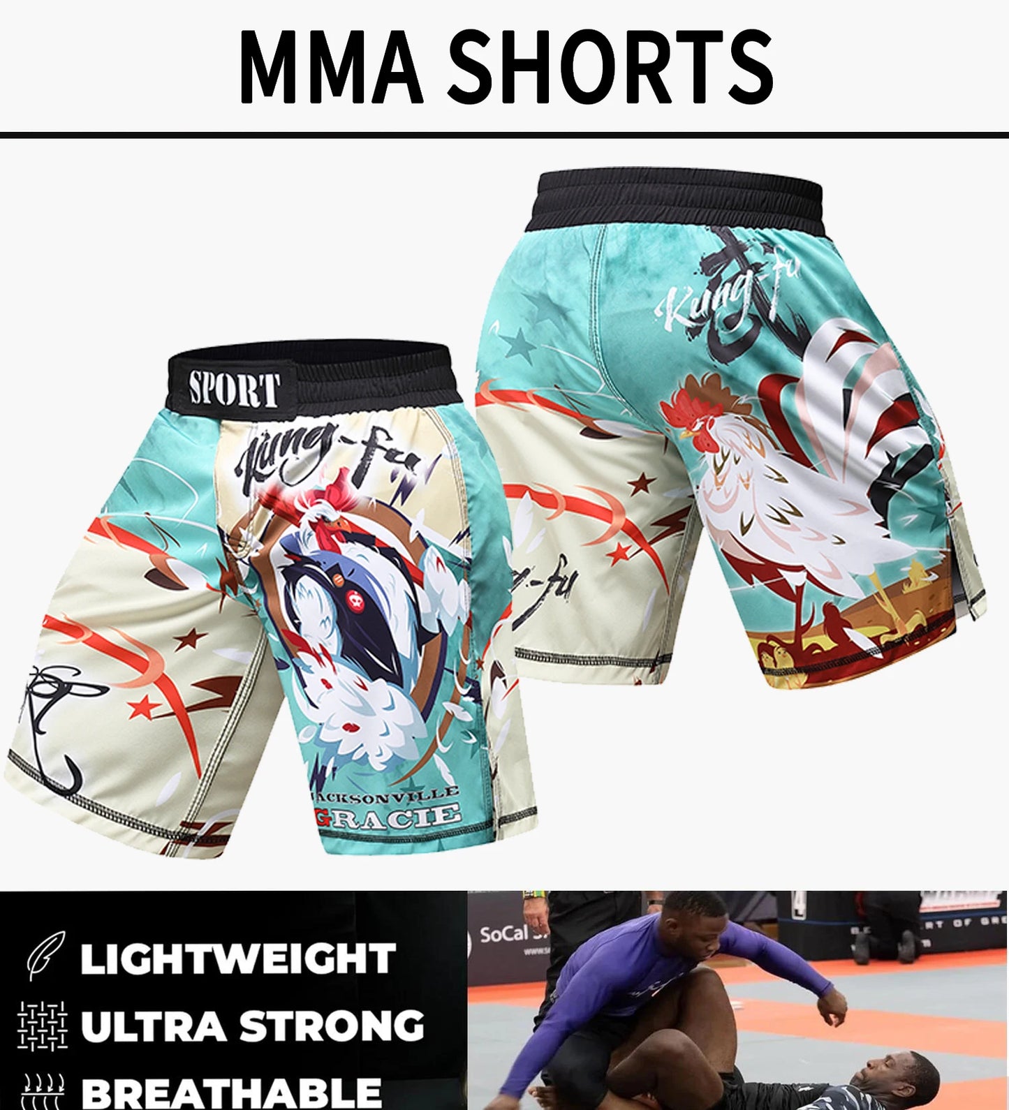 Short Entraînement Boxe | Sublimation imprimée Homme MMA Combat BJJ Grappling Muay Thai Kickboxing | Accessoires C