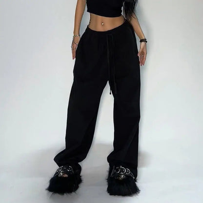 Pantalon de survêtement décontracté pour femmes, couleur unie, taille haute, à lacets, ample, jogging, classique, Baggy, Streetwear, Sport, danse