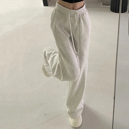Jogging de sport élastique pour femmes, basique, blanc, gris, noir, jambes larges, droit, polyvalent, taille haute, survêtement