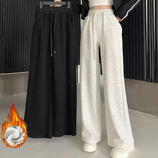 Jogging de sport élastique pour femmes, basique, blanc, gris, noir, jambes larges, droit, polyvalent, taille haute, survêtement
