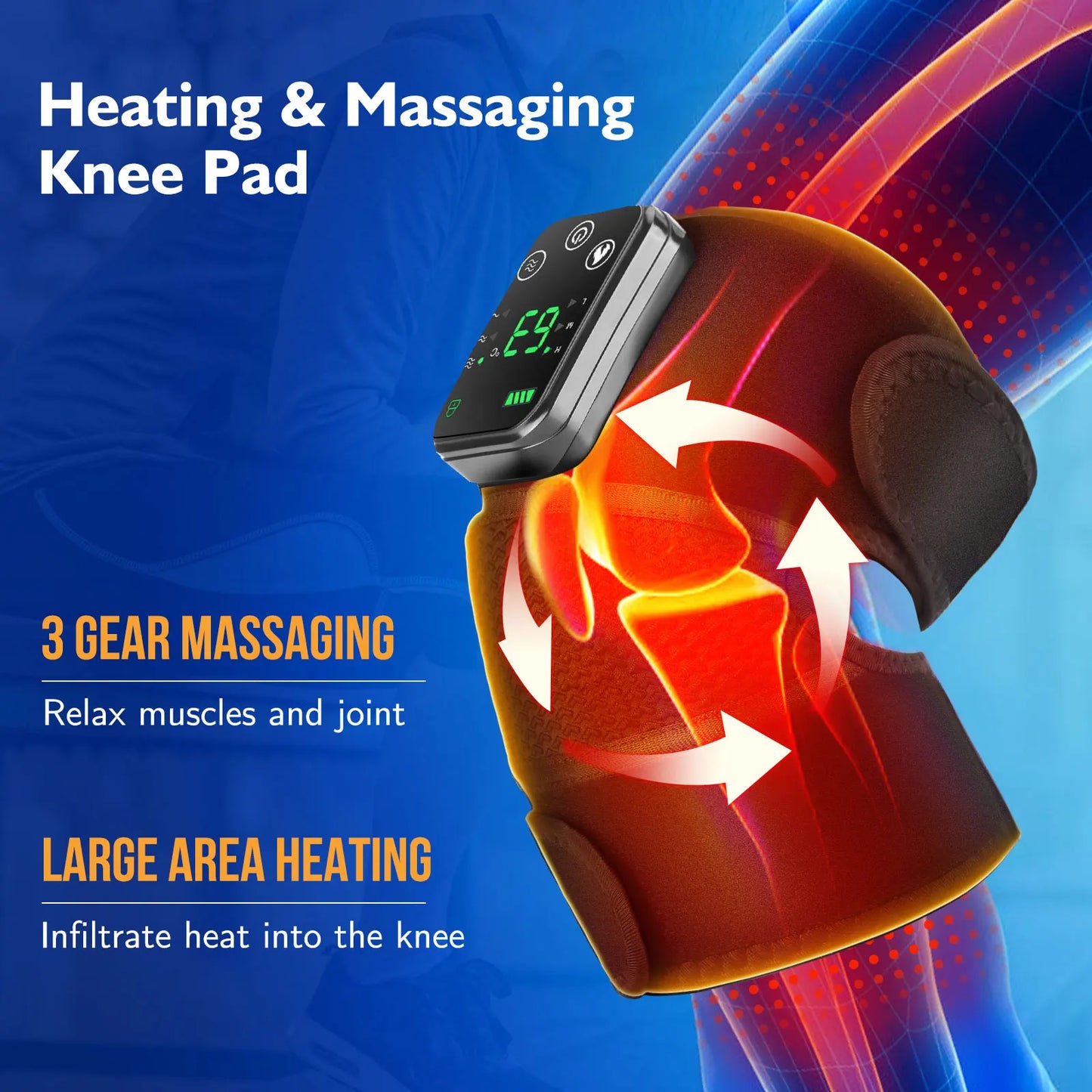 Masseur de genou Rechargeable, 3 vitesses, Massage par Vibration, attelle d'épaule réglable, coussinets chauffants électriques, chauffe-jambes et genoux