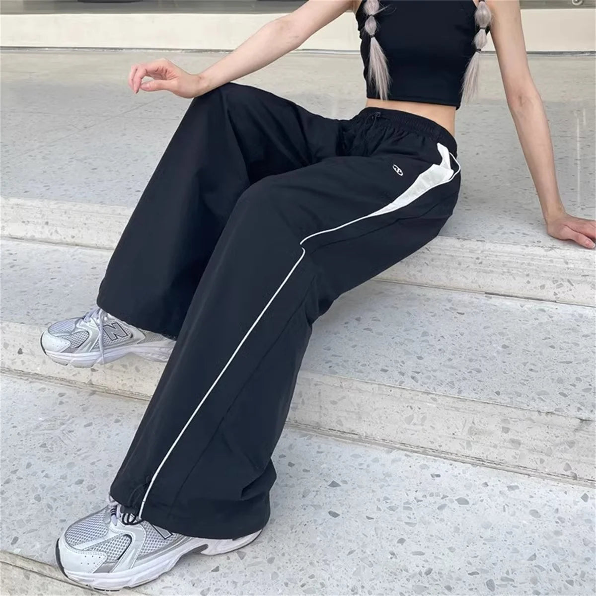 Pantalon Cargo pour femmes, taille haute, américain, séchage rapide, Baggy Hip Hop, décontracté, jambes larges, Streetwear, été, 2025