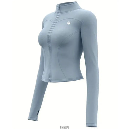 Veste de course à fermeture éclair pour femmes, légère et extensible, avec trous pour les pouces, vêtements de sport respirants