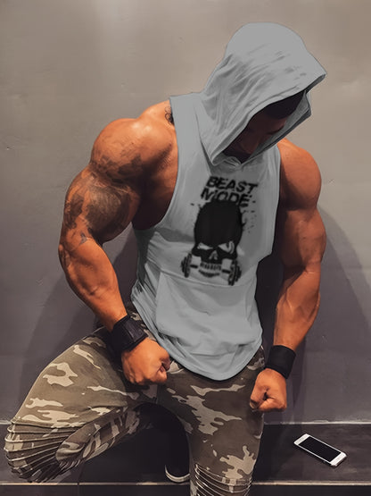 3pcs Men's Sleeveless Hooded Stringers Workout Tank Tops Skull Bodybuilding Workout Shirts