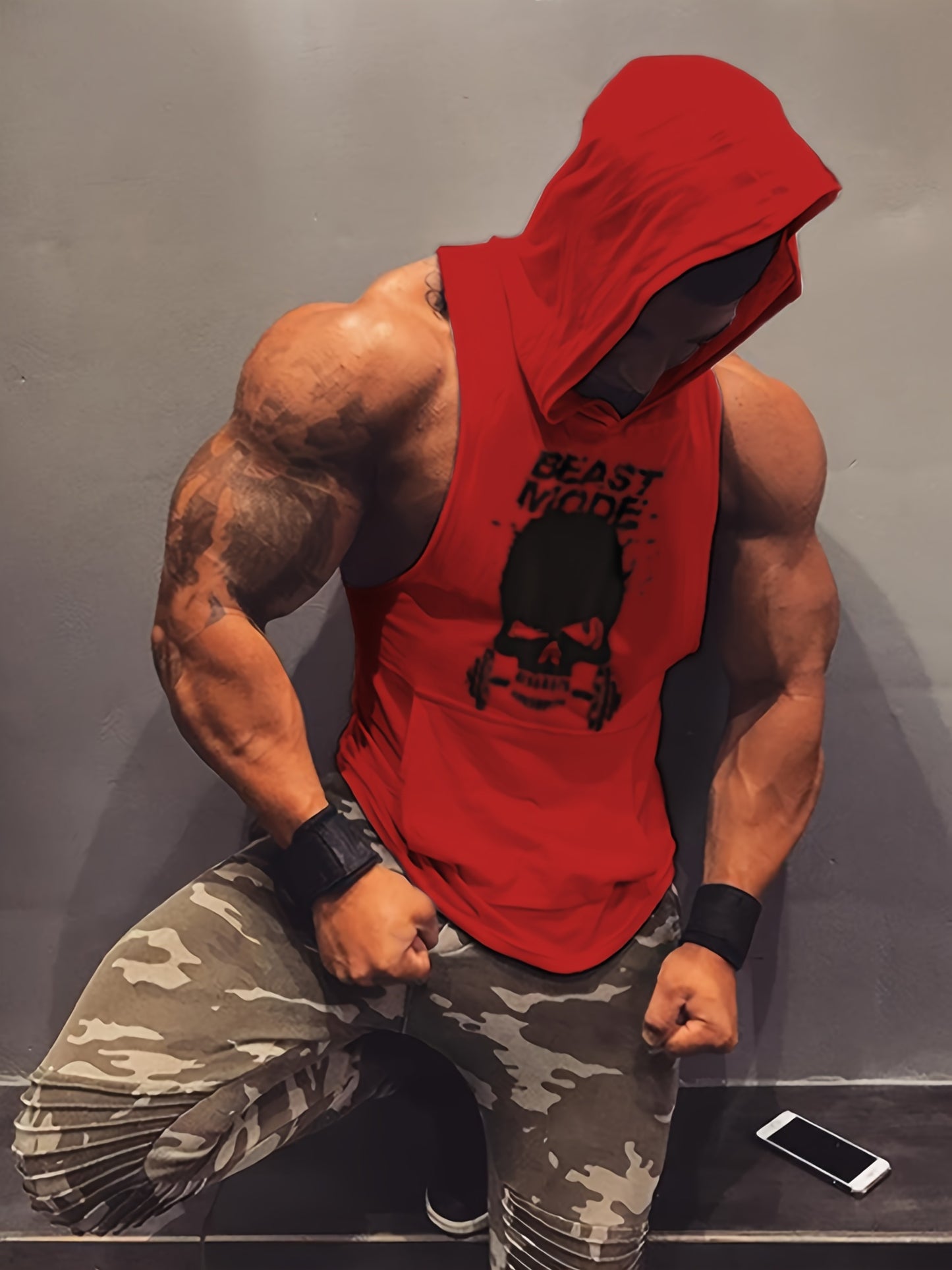 3pcs Men's Sleeveless Hooded Stringers Workout Tank Tops Skull Bodybuilding Workout Shirts